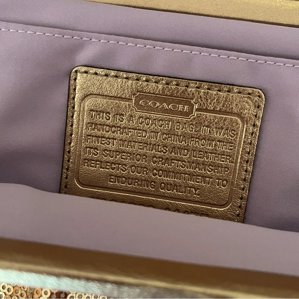 COACH Julia Gold Sequin Kisslock Frame Clutch Wristlet